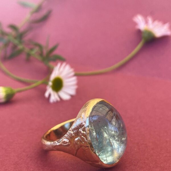 Aquamarine Floral Relic Signet Ring