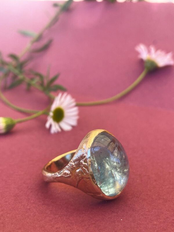 Aquamarine Floral Relic Signet Ring