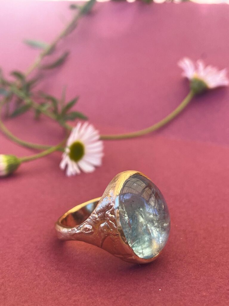 Aquamarine Floral Relic Signet Ring